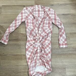 Veronica Beard Red and Pink Checkered button midi dress